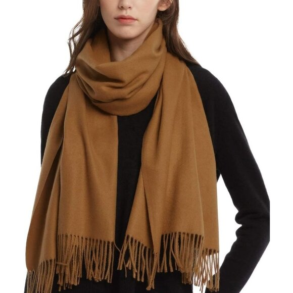 Women's Brown Pashmina Shawl Wraps Cashmere Feel Winter Scarf Soft Warm Blanket - Picture 1 of 7